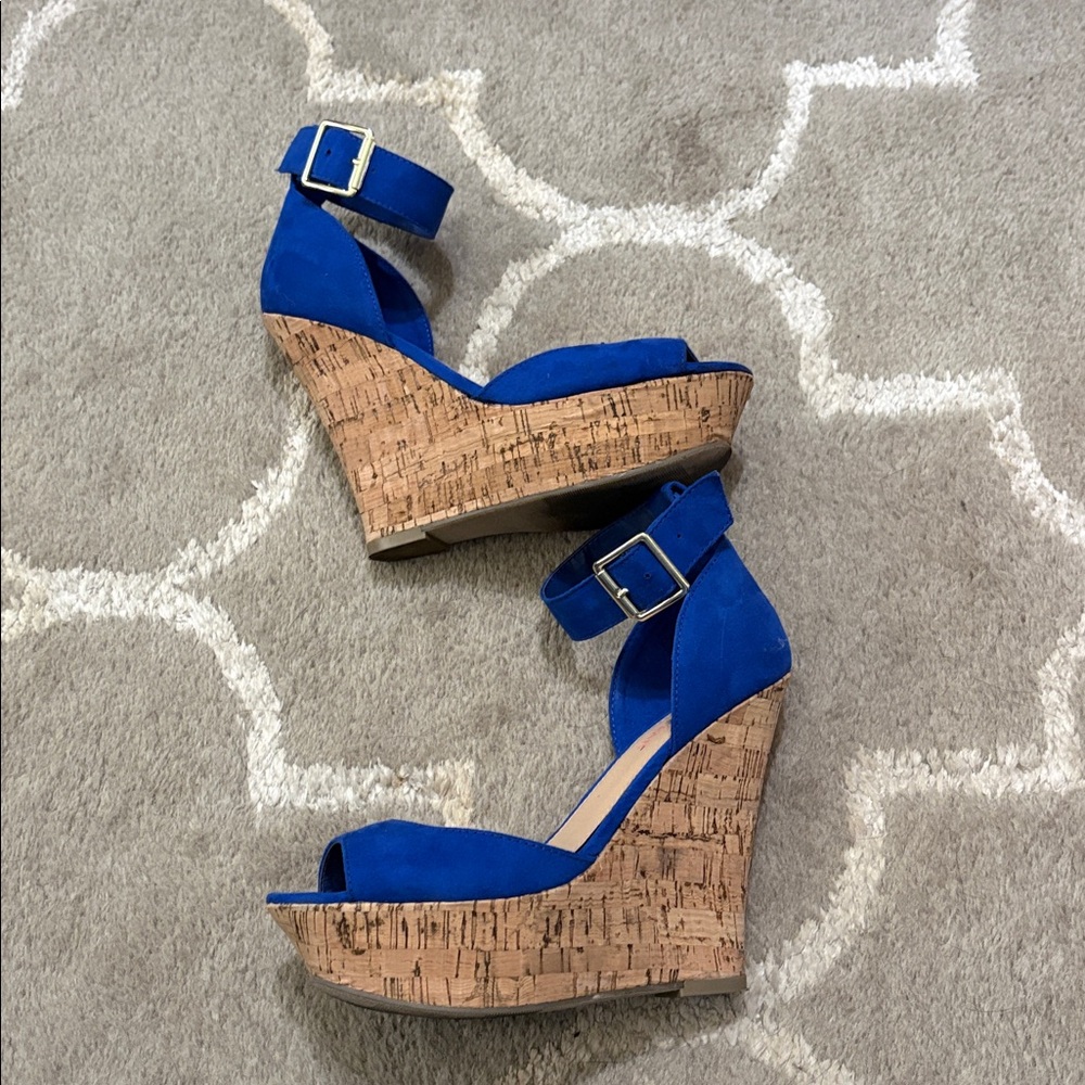 Just fab Mikayla cobalt blue platform wedge heels size 7 - Picture 10 of 17